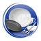 Icon of clean tableware, white dish, tableware, fork and spoon, black pan. Vector illustration.