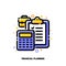 Icon of clipboard with calculator and briefcase for financial planning or company budget management concepts. Flat filled outline