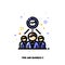 Icon of clock and three business persons for teams work time efficiency concept. Flat filled outline style. Pixel perfect 64x64