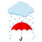 Icon of cloud, rain and opened red umbrella cane in the rain