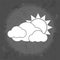 Icon, the clouds and the sun, overcast weather on gray vintage background .