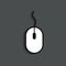Icon of computer mouse. White mouse isolated on black background. Symbol of click or scroll. Logo for pc and mousepad. Wireless