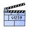 Icon for concept design. Cinema element. Hand drawing movie clapperboard in doodle style. Studio shot. Vector