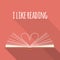 Icon concept. I like reading. Open book pages as heart.
