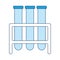 Icon of COVID-19, three vials of vaccine, blood and biomaterialof for a medical poster in shades of blue. Vector