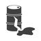 Icon of a cracked barrel with leaked contents. Vector on white background.