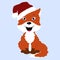 Icon cute baby Christmas small Fox in a Santa hat