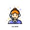 Icon of cute girl wearing headset for call center and customer