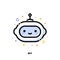 Icon of cute robot which symbolizes artificial intelligence or virtual assistant for SEO concept. Flat filled outline style