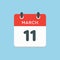 Icon day date 11 March, template calendar page