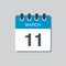 Icon day date 11 March, template calendar page