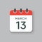 Icon day date 13 March, template calendar page