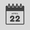 Icon day date 22 April, template calendar page