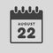 Icon day date 22 August, template calendar page