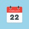 Icon day date 22 February, template calendar page