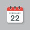 Icon day date 22 February, template calendar page