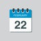 Icon day date 22 February, template calendar page