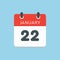 Icon day date 22 January, template calendar page