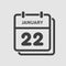 Icon day date 22 January, template calendar page