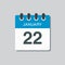 Icon day date 22 January, template calendar page