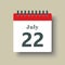 Icon day date 22 July, template calendar page