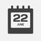 Icon day date 22 June, template calendar page