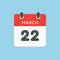 Icon day date 22 March, template calendar page