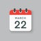 Icon day date 22 March, template calendar page