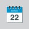 Icon day date 22 March, template calendar page