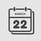 Icon day date 22 March, template calendar page