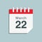 Icon day date 22 March, template calendar page