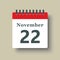 Icon day date 22 November, template calendar page