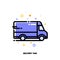 Icon of delivery van which symbolizes local delivery service or fast shipping for shopping and retail concept. Flat filled outline