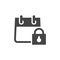 Icon of Desk Calendar with Padlock Sign. Private Data, Close Information, Confidential Meeting Plan Concept