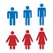 Icon is different shape and weight of men and women. Healthy weight, obese and tall people. Simple flat  icons