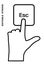 Icon editable stroke, human hand presses the keyboard button Escape with the index finger. Getting help, additional information.