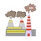 icon of factory, manufactory, industry with striped pipes, from which smoke and smog are coming. Atmospheric air pollution.