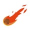 Icon of a falling and burning meteorite with a fiery tail. Isolated cartoon hand-drawn illustration on a pure white