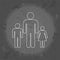 Icon father and two children, a single dad on gray vintage background .