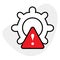 An icon featuring a gear with a caution sign, symbolizing machinery safety and the importance of being alert and cautious