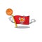 An icon of flag kyrgyzstan Scroll cartoon character playing basketball
