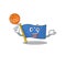 An icon of flag micronesia Scroll cartoon character playing basketball