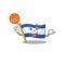 An icon of flag nicaragua Scroll cartoon character playing basketball