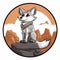 icon of fox sitting on rock on on white background generative AI