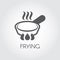 Icon of frying pan with steam spires on hob. Label in linear style for culinary design needs. Vector illustration