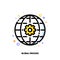Icon of gear and globe for international business process concept. Flat filled outline style. Pixel perfect 64x64. Editable stroke