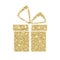 Icon of gift box with gold sparkles and glitter