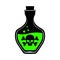 Icon of a glass bottle with green poison and a skull with crossbones on a white background. Isolated object.