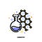 Icon of glass flask and molecule model for biotechnology laboratory or chemistry science concepts