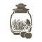 Icon of glass jar with weight tea with cherry flavor or flavor.